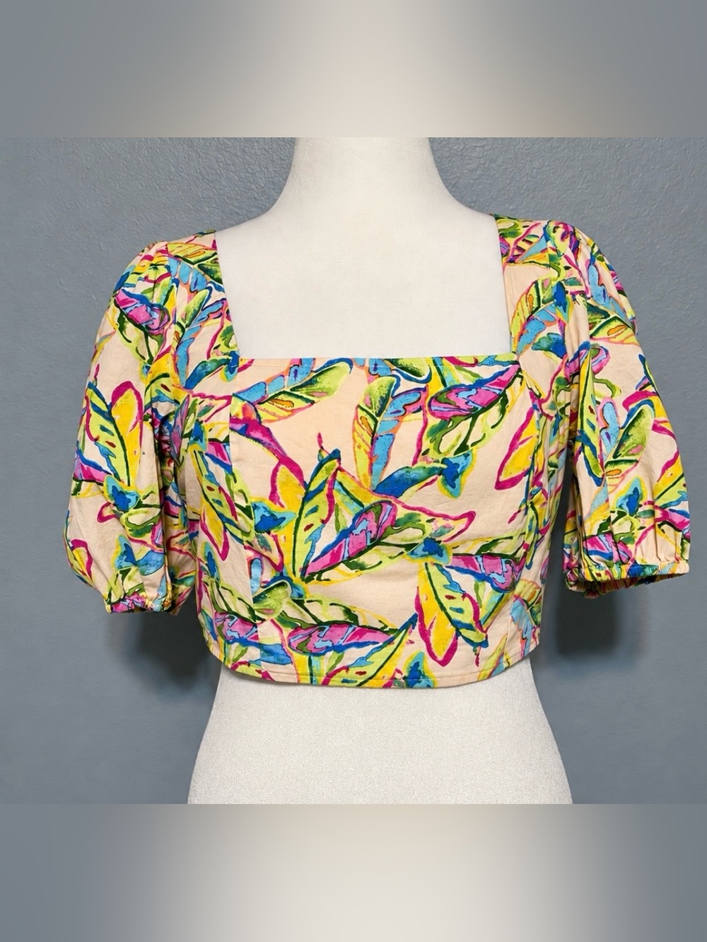 Rachel Rachel Roy Floral Crop Top Puffed Sleeves Medium Peasant Cottagecore